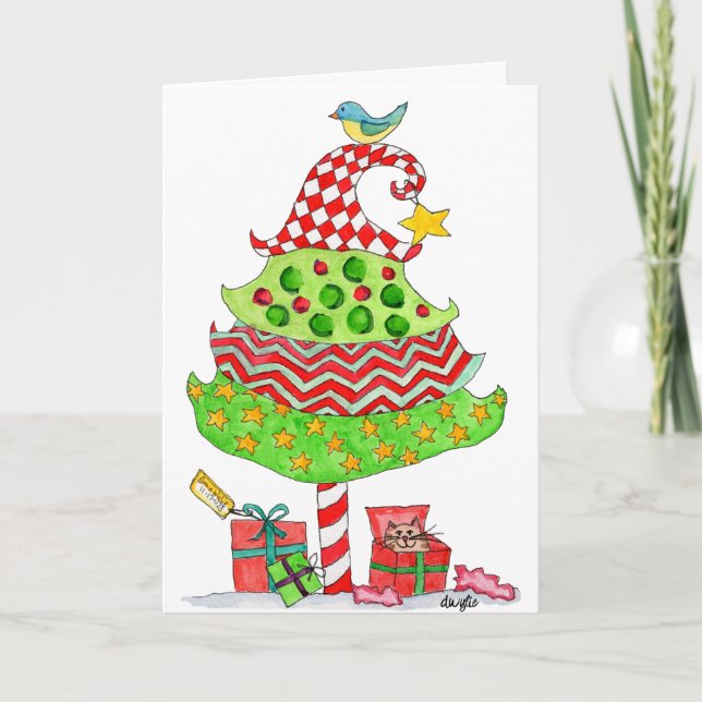 Patchwork Christmas Tree Folded Holiday Card Helgkort (Framsida)