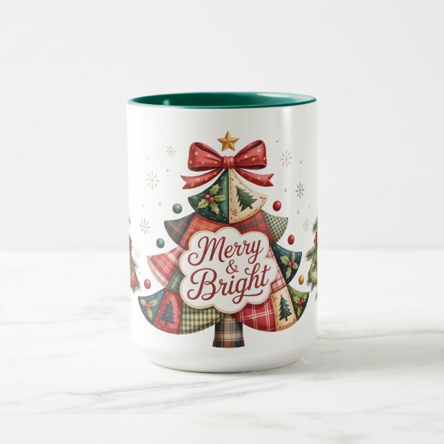 Patchwork Christmas Trees  Mugg (Center)