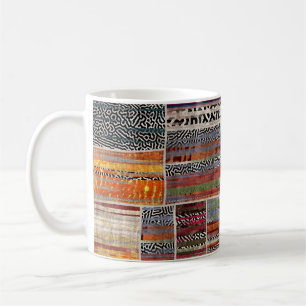 Patchwork collage: Blandad quilt mönster. Kaffemugg