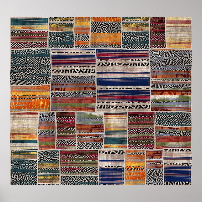 Patchwork collage: Blandad quilt mönster. Poster (Framsidan)