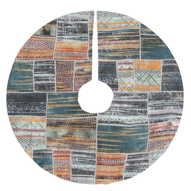 Patchwork collage mix, quilt mönster print. julgransmatta borstad polyester (Framsidan)