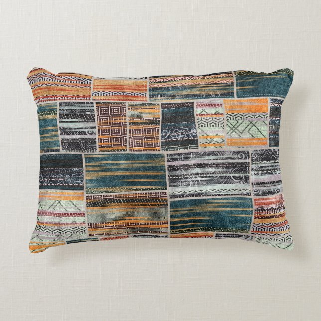 Patchwork collage mix, quilt mönster print. prydnadskudde (Framsidan)