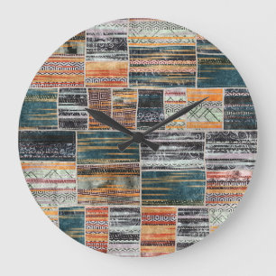 Patchwork collage mix, quilt mönster print. stor klocka