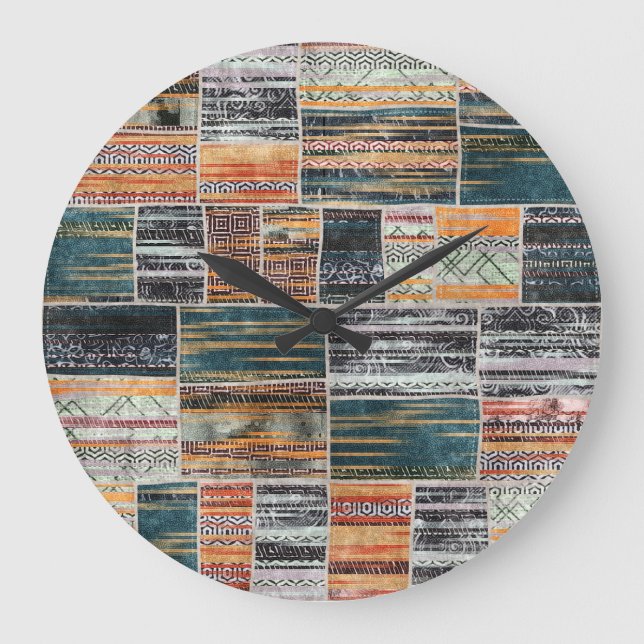 Patchwork collage mix, quilt mönster print. stor klocka (Framsida)