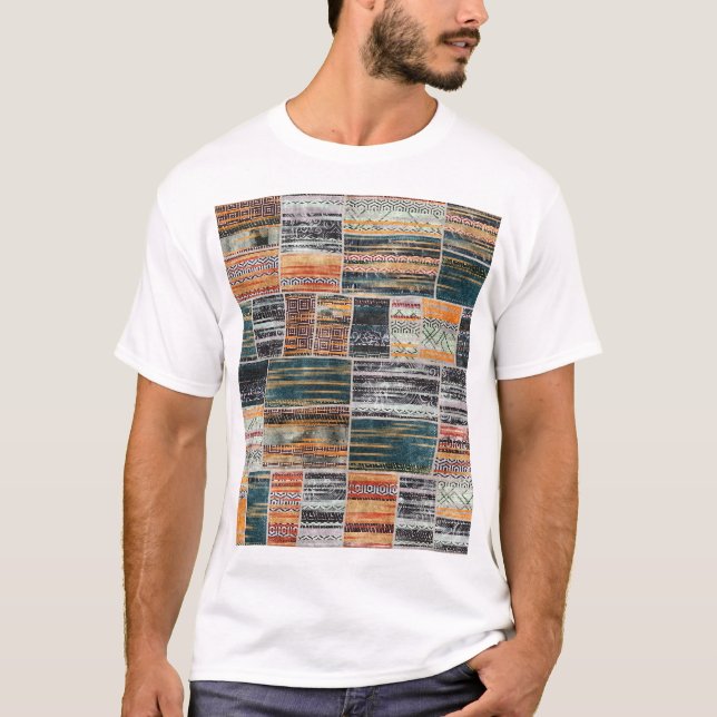 Patchwork collage mix, quilt mönster print. t shirt (Framsida)