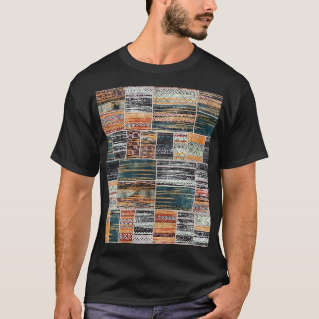 Patchwork collage mix, quilt mönster print. t shirt (Framsida)