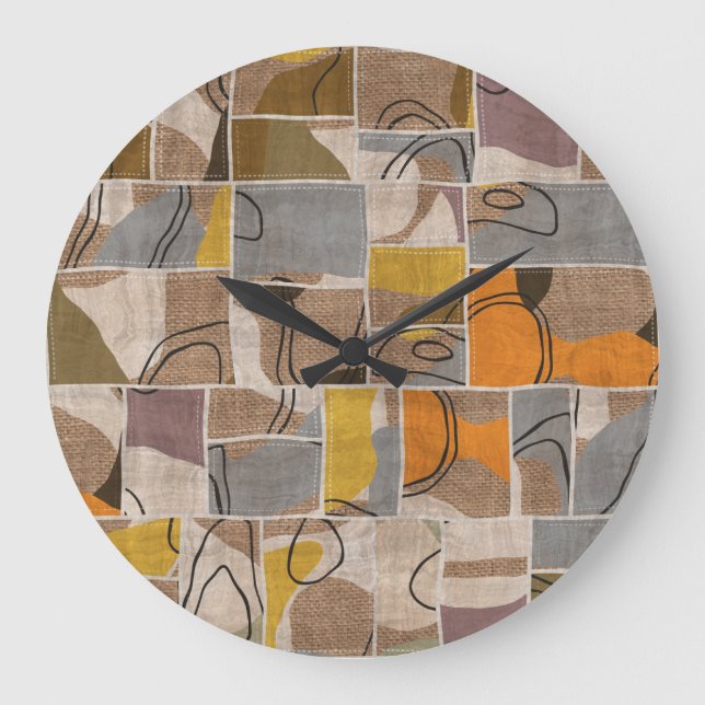Patchwork collage, quilt mix mönster stor klocka (Framsida)