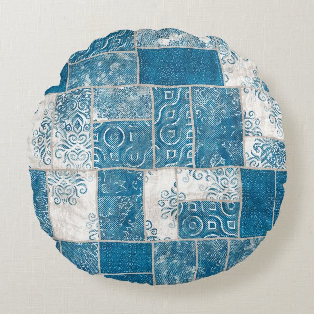 Patchwork Collage: Quilt Mönster Mix Rund Kudde (Framsidan)