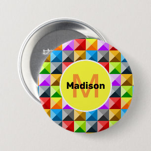 Patchwork Colorful geometric mönster Monogram Knapp
