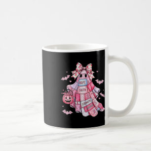 Patchwork Coquette Bow Breast Cancer Ghost Hallowe Kaffemugg