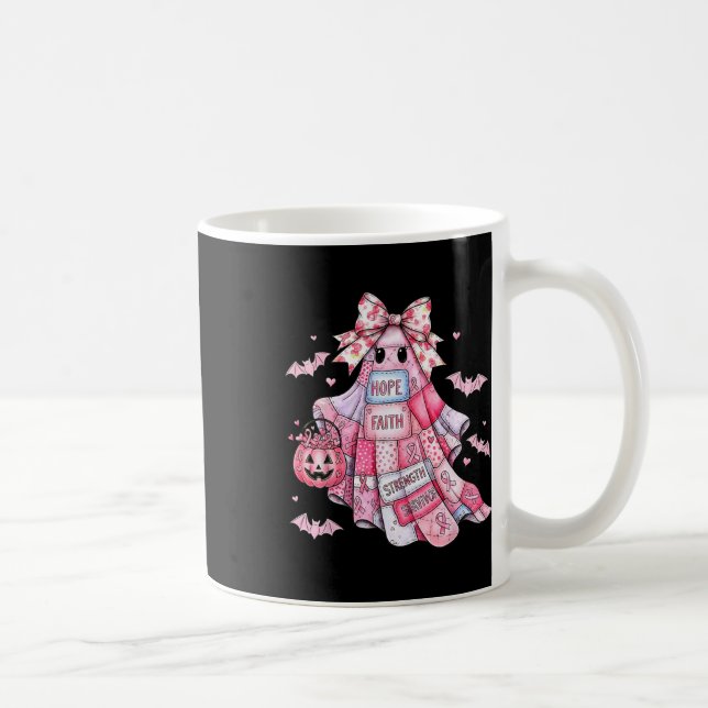 Patchwork Coquette Bow Breast Cancer Ghost Hallowe Kaffemugg (Höger)
