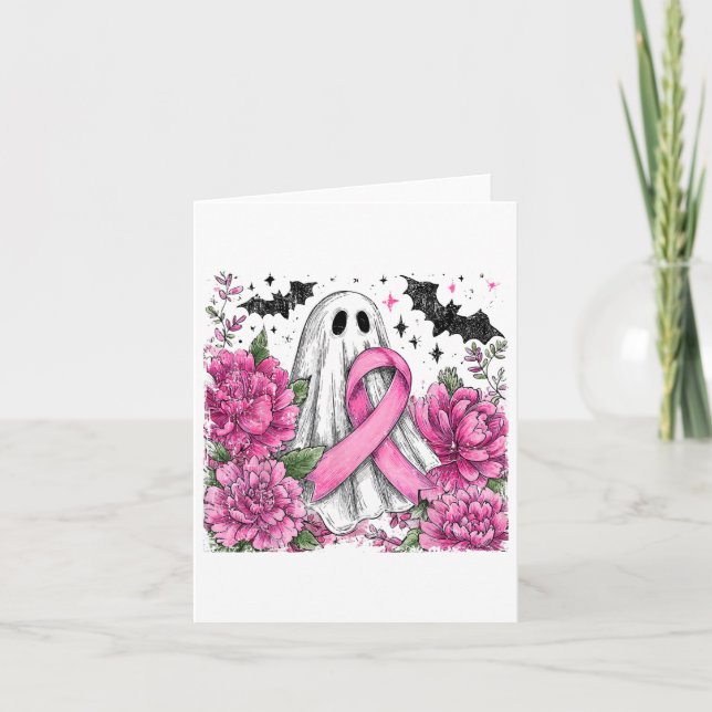 Patchwork Coquette Bow Breast Cancer Ghost Hallowe Kort (Framsida)