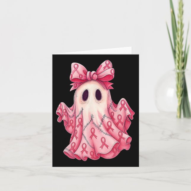 Patchwork Coquette Bow Breast Cancer Ghost Hallowe Kort (Framsida)