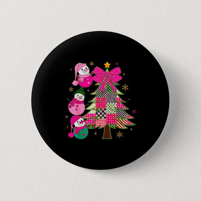 Patchwork Coquette Bow Xmas Snowman Holiday Christ Knapp (Framsida)