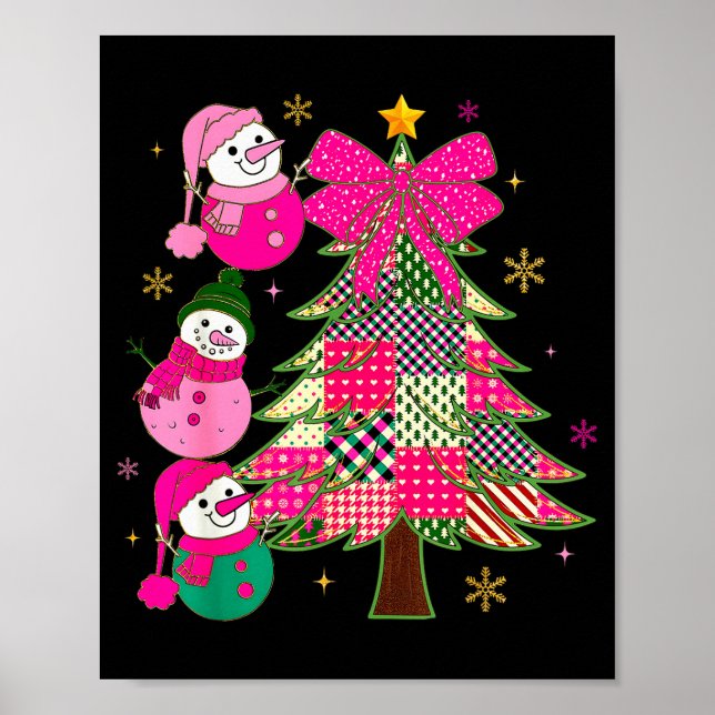 Patchwork Coquette Bow Xmas Snowman Holiday Christ Poster (Framsidan)