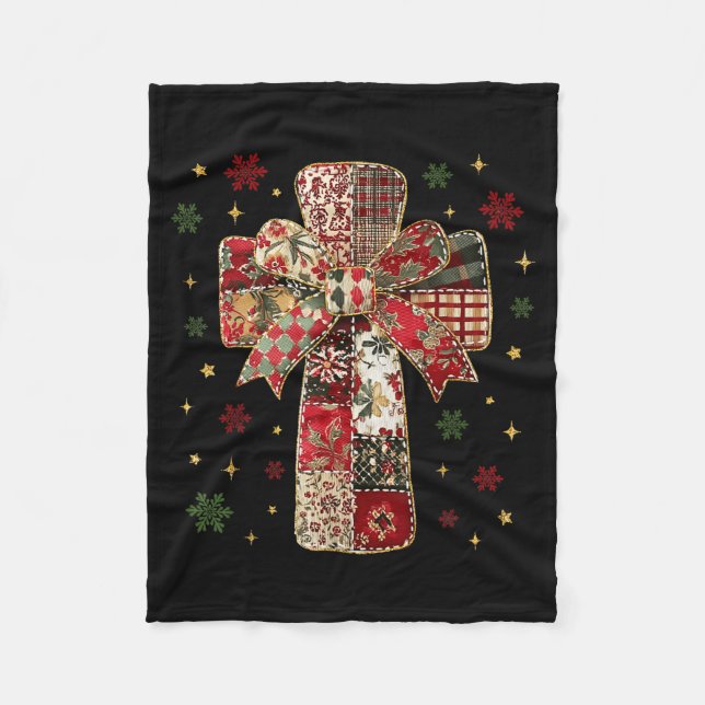 Patchwork Cross Christian Christmas Coquette Bow  Fleecefilt (Framsidan)