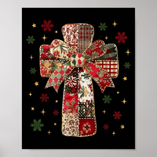 Patchwork Cross Christian Christmas Coquette Bow  Poster (Framsidan)