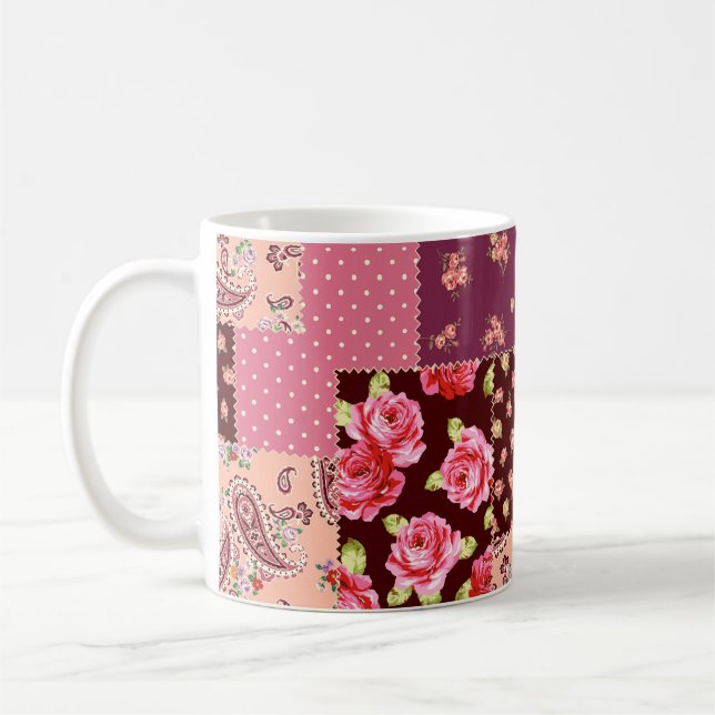 Patchwork Cute Seamless Mönster Kaffemugg (Vänster)