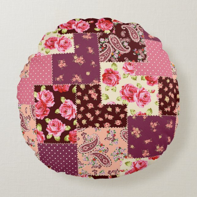 Patchwork Cute Seamless Mönster Rund Kudde (Framsidan)
