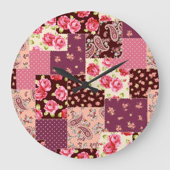 Patchwork Cute Seamless Mönster Stor Klocka (Framsida)