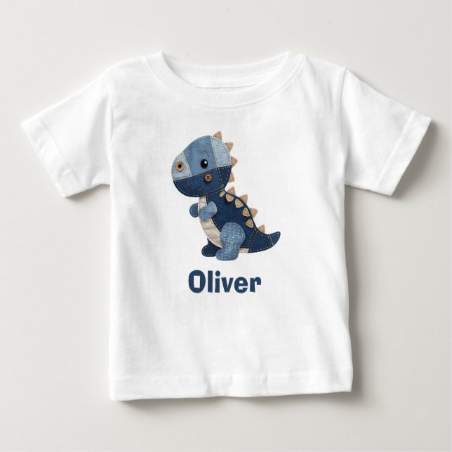 Patchwork Denim Baby T-Rex T Shirt (Framsida)