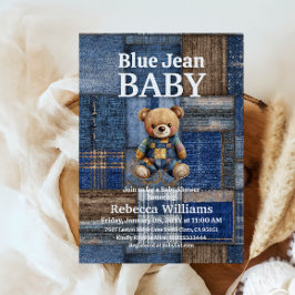 Patchwork Denim Bear Toy Blue Jean Baby Shower Inbjudningar