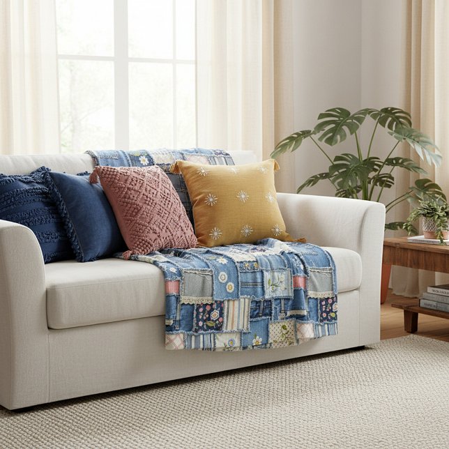 Patchwork Denim Fleecefilt (Skapare uppladdad)