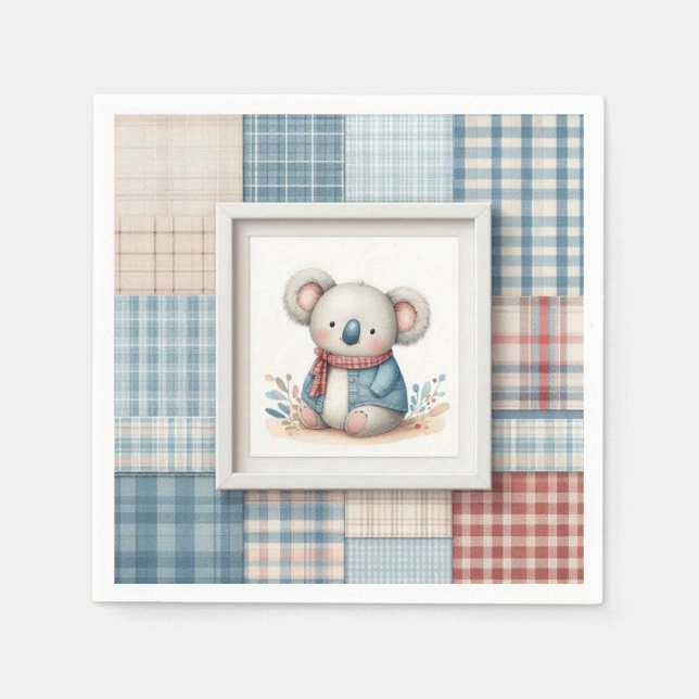 Patchwork Denim Koala Paper Napkin Pappersservett (Framsidan)