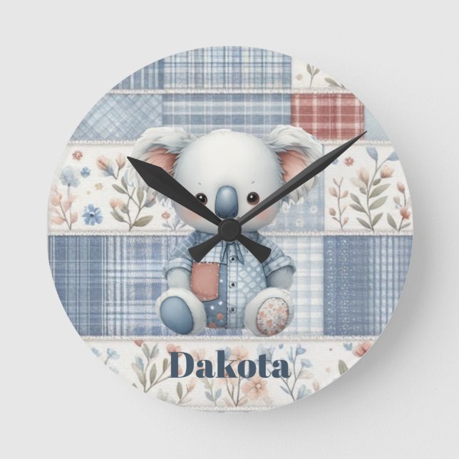 Patchwork Denim Koala Rund Klocka (Framsida)