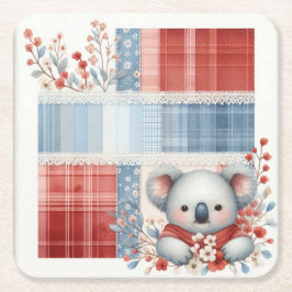 Patchwork Denim Koala Square Paper Coasters Underlägg Papper Kvadrat