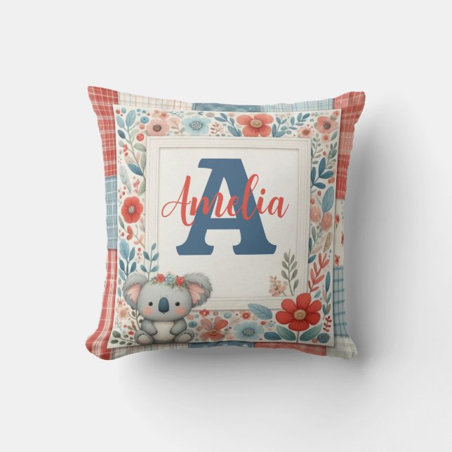 Patchwork Denim Koala Throw Pillow Kudde (Framsida)