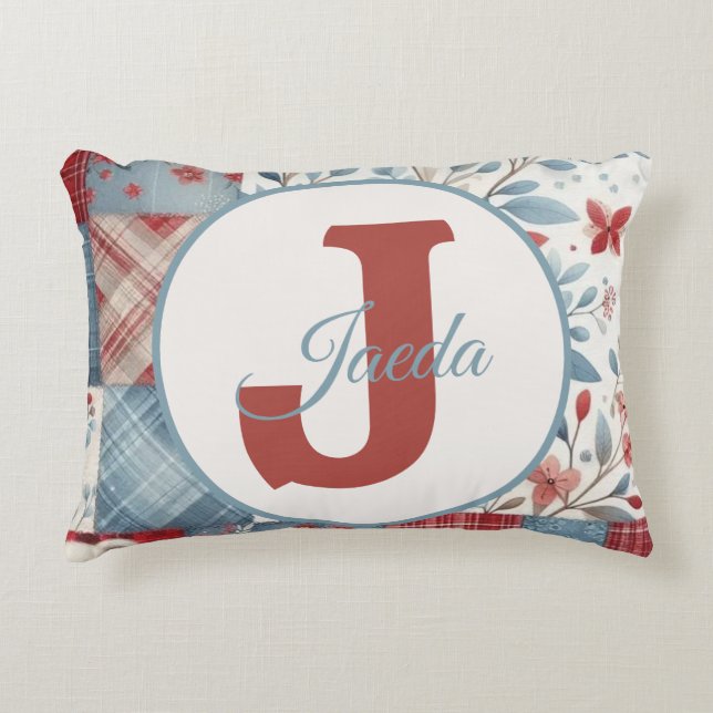 Patchwork Denim Koala Throw Pillow Prydnadskudde (Framsidan)