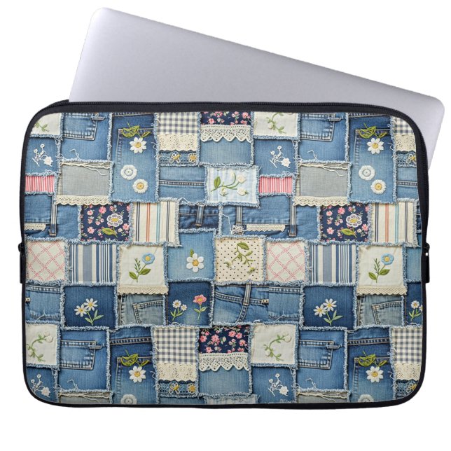 Patchwork Denim Laptop Fodral (Framsidan)