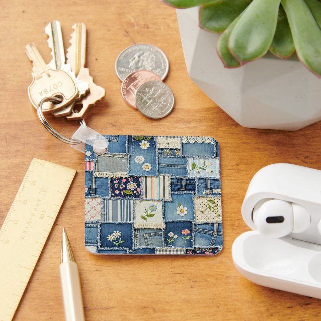 Patchwork Denim Nyckelring (Skrivbord)