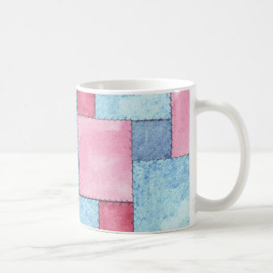 Patchwork Design Coffee Mugg, Pinks, Blues Kaffemugg
