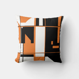 Patchwork Design in Orange, Black White MCM-utseen Kudde