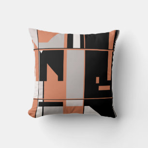 Patchwork Design in Salmon Orange Black Grått Whit Kudde