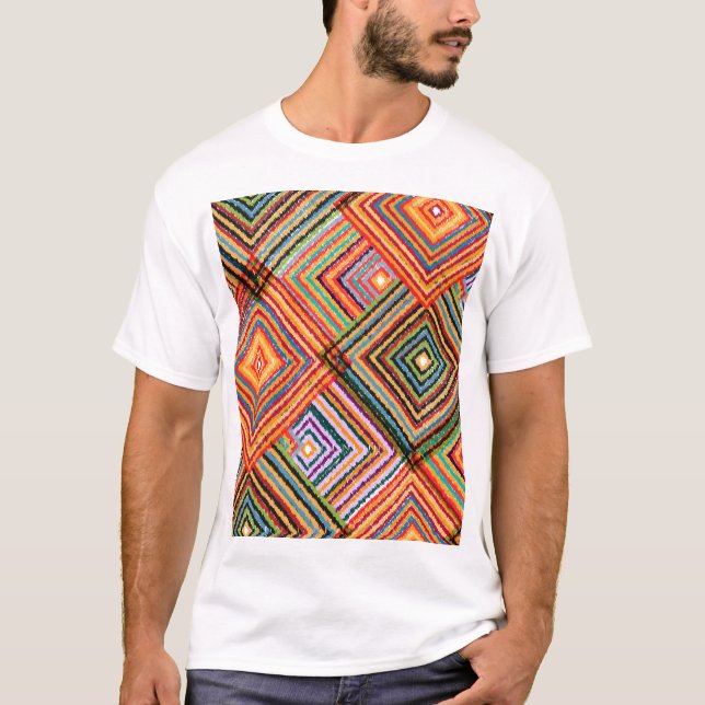 Patchwork Design med Aztec-rutor. T Shirt (Framsida)
