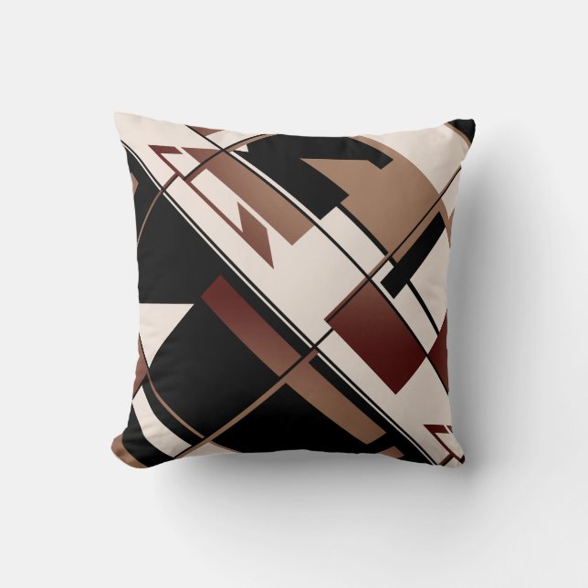 Patchwork Diagonal in Tan Brown Black Beige Design Kudde (Framsida)