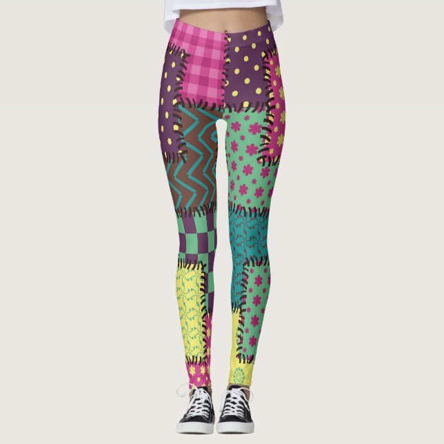 Patchwork: Diverse Mönster-bakgrund Leggings (Framsida)