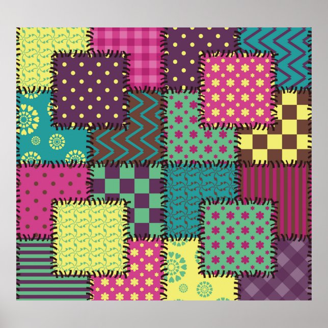 Patchwork: Diverse Mönster-bakgrund Poster (Framsidan)
