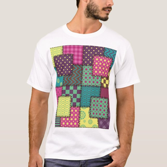 Patchwork: Diverse Mönster-bakgrund T Shirt (Framsida)