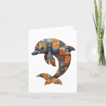 Patchwork Dolphin Hälsning Card