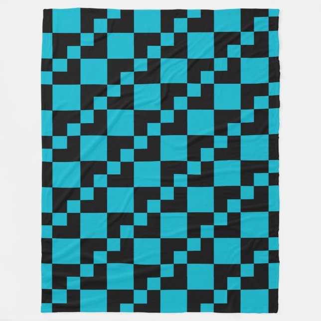 Patchwork Domino - Black and Aqua Blue Fleecefilt (Framsidan)