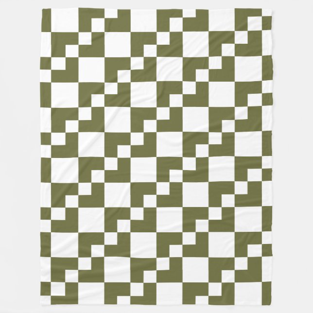 Patchwork Domino - Deep Olive and White Fleecefilt (Framsidan)