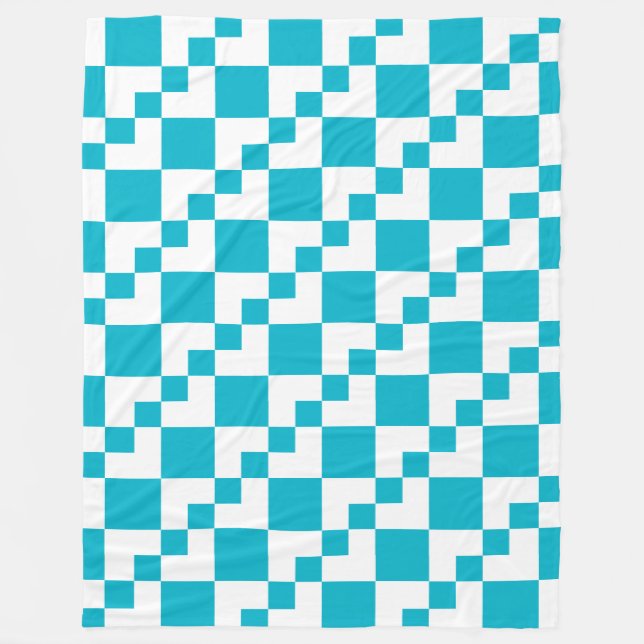 Patchwork Domino - White and Aqua Blue Fleecefilt (Framsidan)