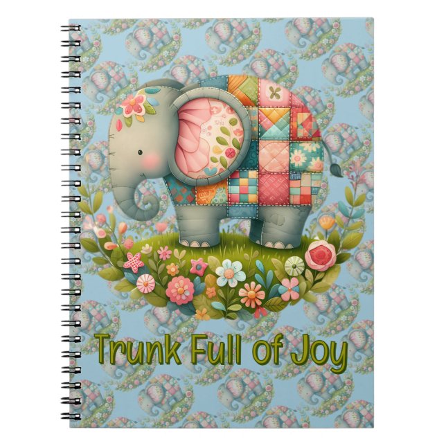 Patchwork Elephant Floral Meadow Charm Anteckningsbok (Framsidan)