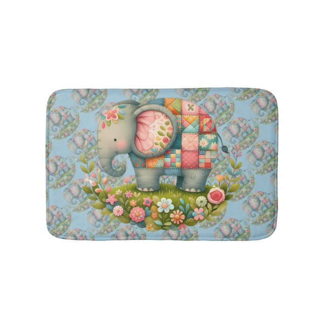 Patchwork Elephant Floral Meadow Charm Badrumsmatta (Framsidan)