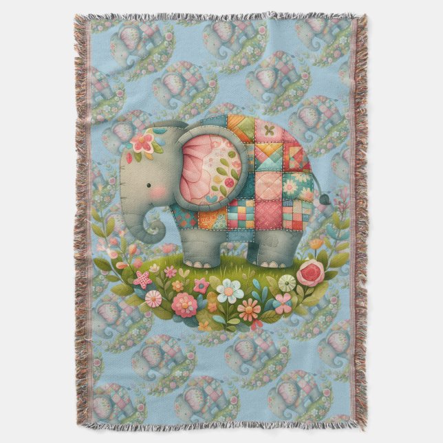 Patchwork Elephant Floral Meadow Charm Filt (Framsidan Vertikal)