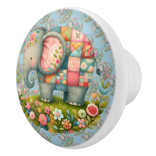 Patchwork Elephant Floral Meadow Charm Knopp (Höger)